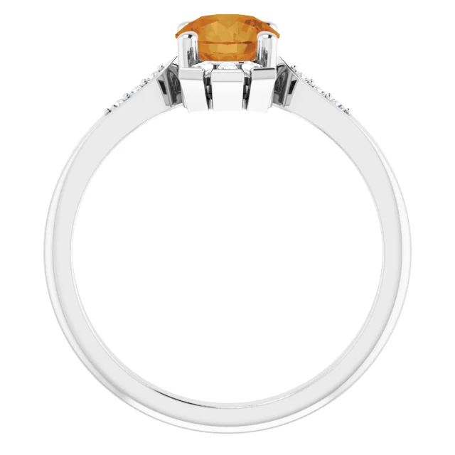 14K White Citrine & 1/6 CTW Diamond Ring-7.00 (approximate standard size)-