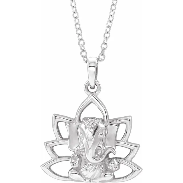 14K White Ganesha 16-18" Necklace-