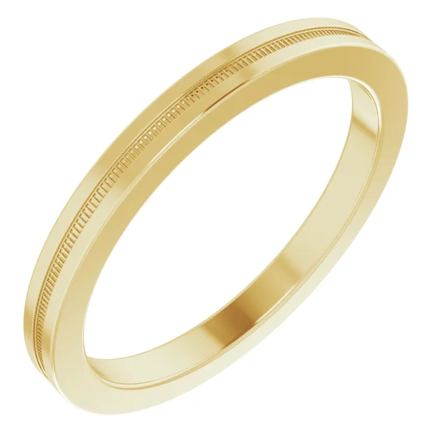 14K Yellow 2 mm Flat Edge Band with Milgrain Size 5.5-