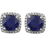 Sterling Silver Created Blue Sapphire & .015 CTW Diamond Earrings-