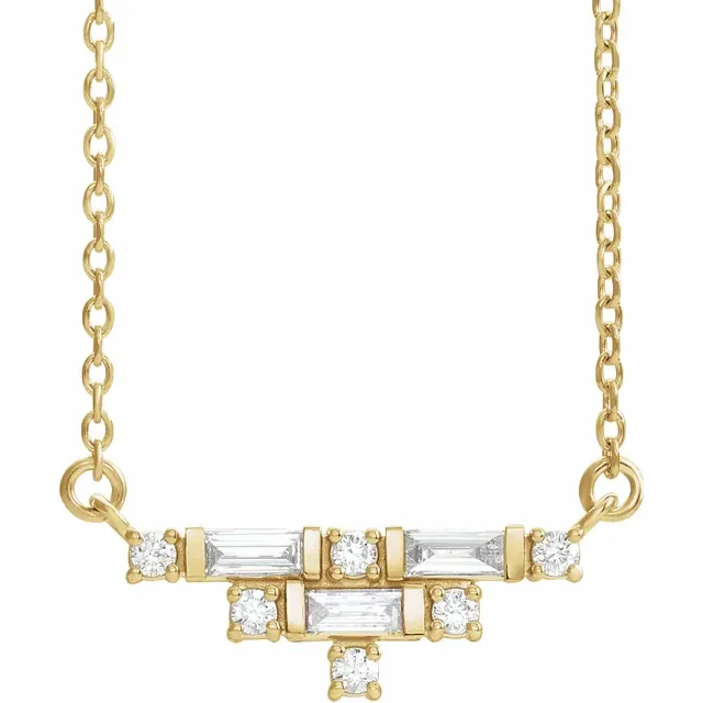 14K Yellow 1/4 CTW Diamond Art Deco 18" Necklace-