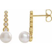 14K Yellow Freshwater Cultured Pearl & 1/8 CTW Diamond Earrings-
