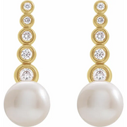14K Yellow Freshwater Cultured Pearl & 1/8 CTW Diamond Earrings-