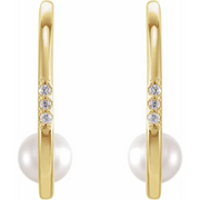 14K Yellow Freshwater Cultured Pearl & .025 CTW Diamond Hoop Earrings-