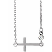 14K White .03 CTW Diamond Sideways Cross 16-18" Necklace-