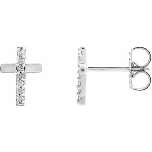 14K White .06 CTW Diamond Cross Earrings-