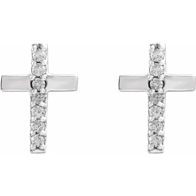 14K White .06 CTW Diamond Cross Earrings-