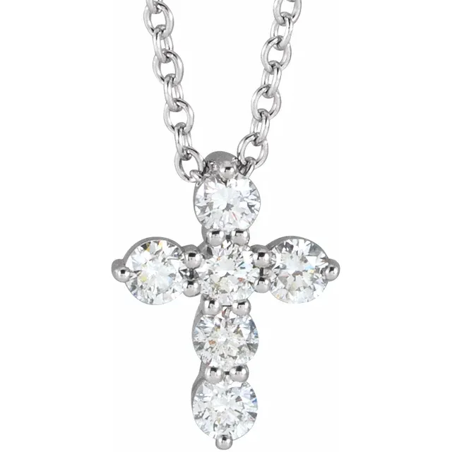 14K Yellow 8.7x6.6 mm 1/6 CTW Diamond Cross 16-18" Necklace-