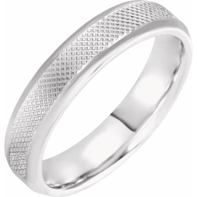 14K X1 White 5 mm Knurled Beveled-Edge Band Size 18.5-18.5-