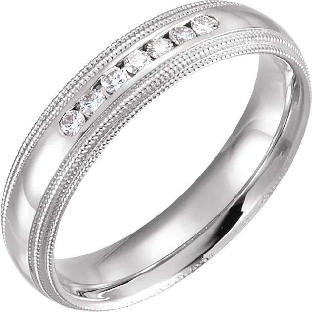14K White 1/4 CTW Diamond Half Round 5 mm Double Milgrain Size 8-