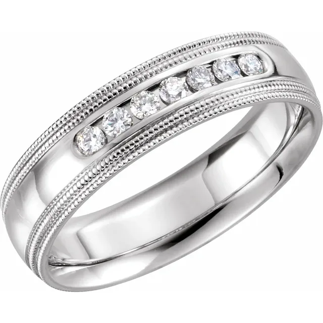 14K White 1/4 CTW Diamond Half Round 5 mm Double Milgrain Size 8-