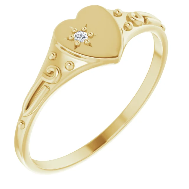 14K Yellow .01 Diamond Heart Ring-