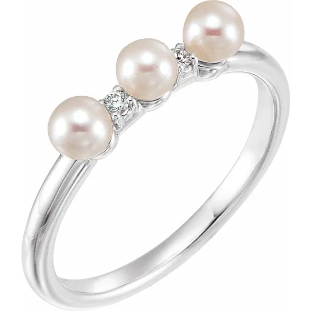 14K Rose Freshwater Cultured Pearl & .03 CTW Diamond Stackable Ring-