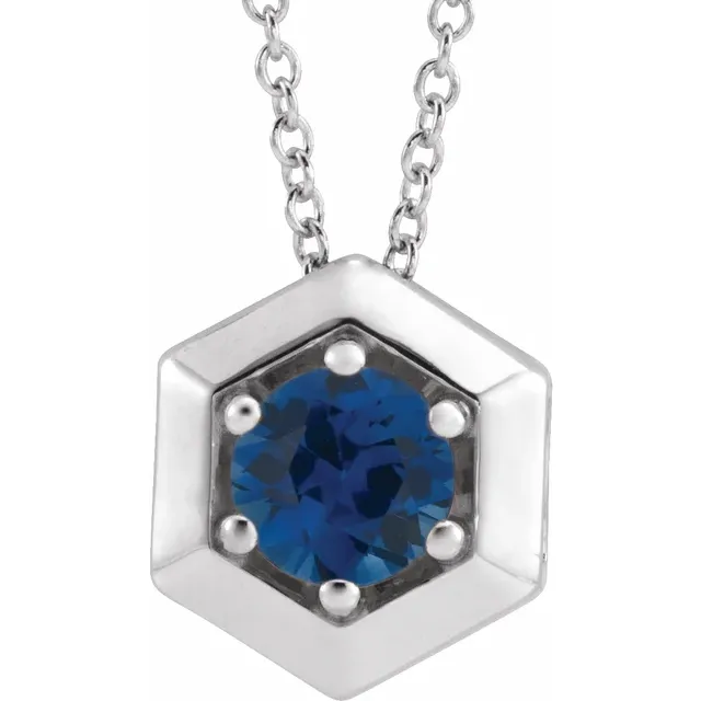 14K White Blue Sapphire Geometric 16-18" Necklace-