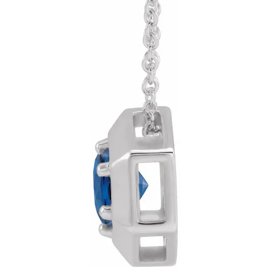 14K White Blue Sapphire Geometric 16-18" Necklace