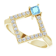 14K Yellow Aquamarine & 1/5 CTW Diamond Geometric Ring-
