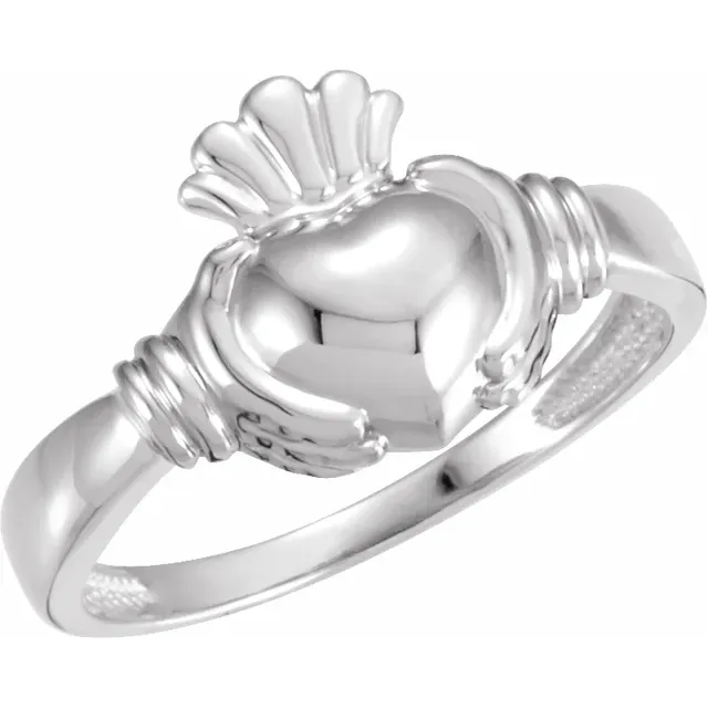 18K White Claddagh Ring-