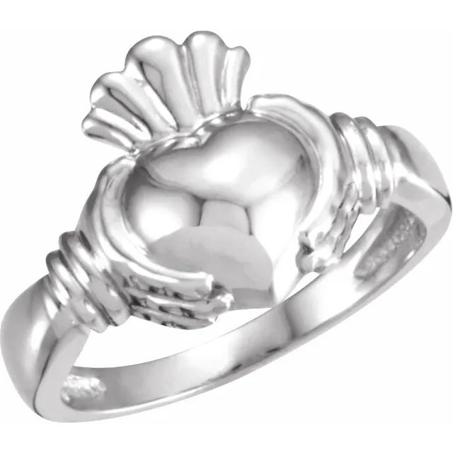 18K White Claddagh Ring-