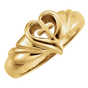 14K Yellow Heart & Cross Ring-
