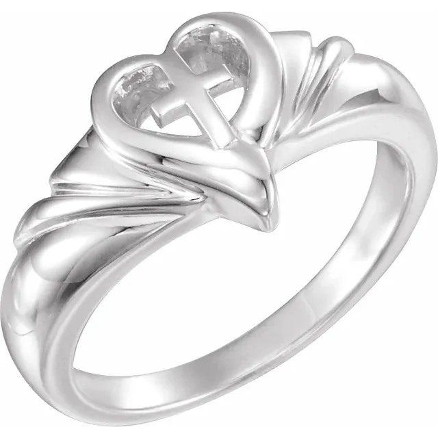 14K Yellow Heart & Cross Ring-