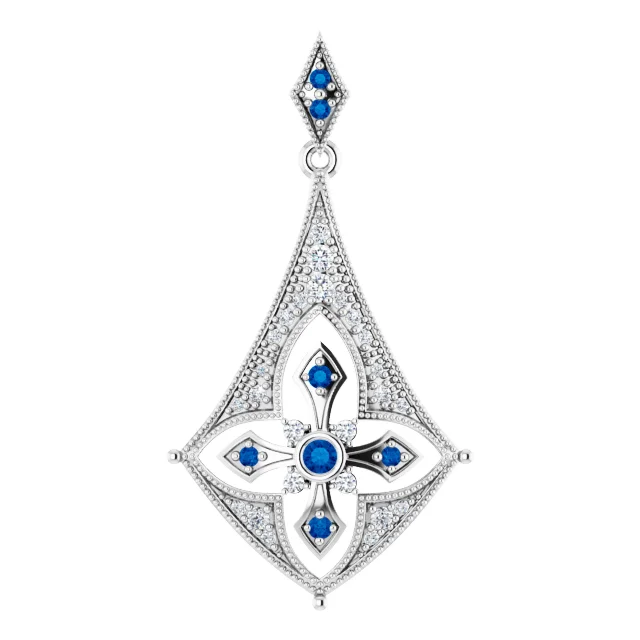 Sterling Silver Blue Sapphire & 1/6 CTW Diamond Pendant-