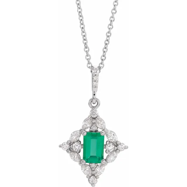 Platinum Emerald & 1/3 CTW Diamond 16-18" Necklace