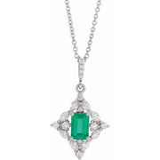 Platinum Emerald & 1/3 CTW Diamond 16-18" Necklace-