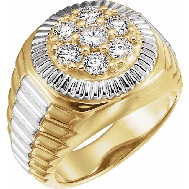 14K Yellow/White 1 3/8 CTW Diamond Cluster Ring-