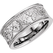 14K White 8.25 mm Leaf Design Band Size 7-7.00 (approximate standard size)-