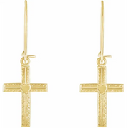 14K Yellow 13x10 mm Heart Design Cross Earring-