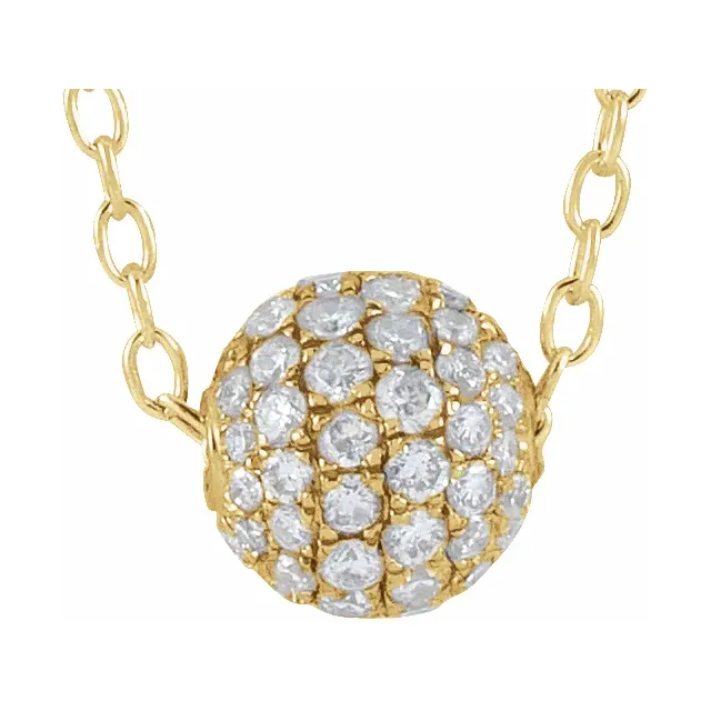 14K Yellow 3/8 CTW Diamond Pav? 6 mm Ball 16-18" Necklace-