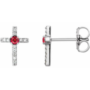 14K White Ruby & .05 CTW Diamond Cross Earrings-