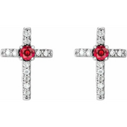 14K White Ruby & .05 CTW Diamond Cross Earrings-