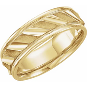 14K Yellow 6.75 mm Ridged Band with Milgrain Size 9.5-