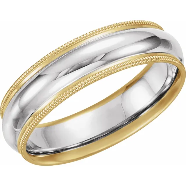 18K Yellow & Platinum & 18K Yellow 6 mm Grooved Band with Milgrain Size 9-9-