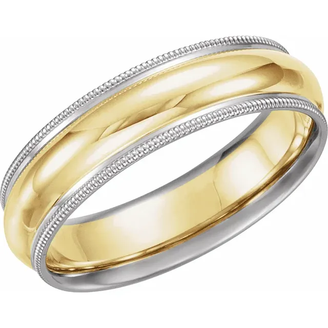 18K Yellow & Platinum & 18K Yellow 6 mm Grooved Band with Milgrain Size 9-9-