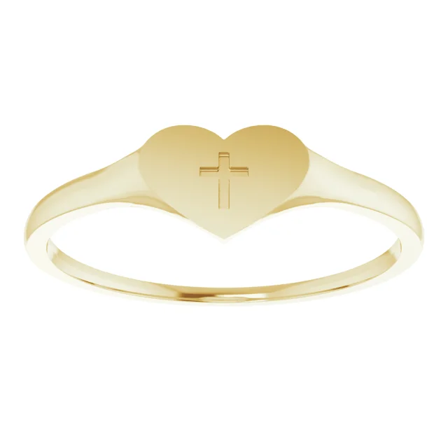 14K Yellow Heart & Cross Ring Size 3-