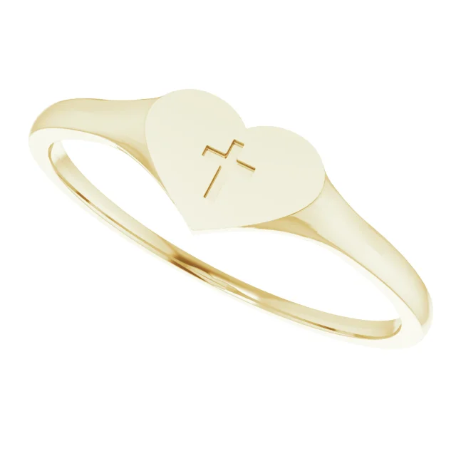 14K Yellow Heart & Cross Ring Size 3-