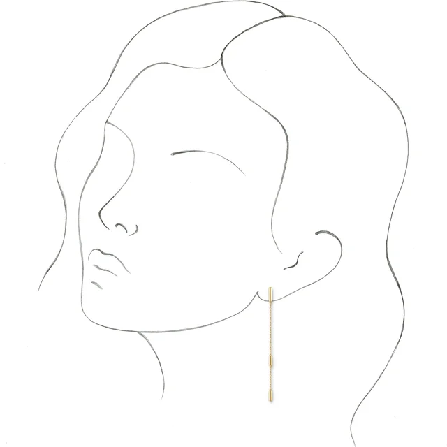 14K Yellow Bar Chain Earrings-