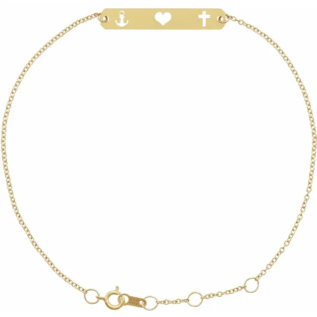 14K Yellow Faith, Love, Hope Bar 6 1/2-7 1/2" Bracelet-