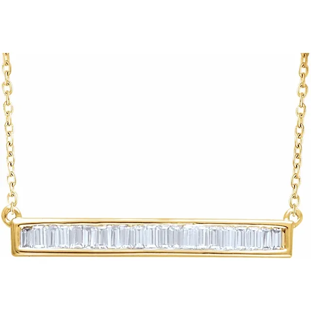 14K Yellow 1/2 CTW Diamond Baguette Bar 16-18" Necklace-