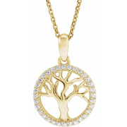 14K Yellow 1/5 CTW Diamond Tree of Life 16-18" Necklace-