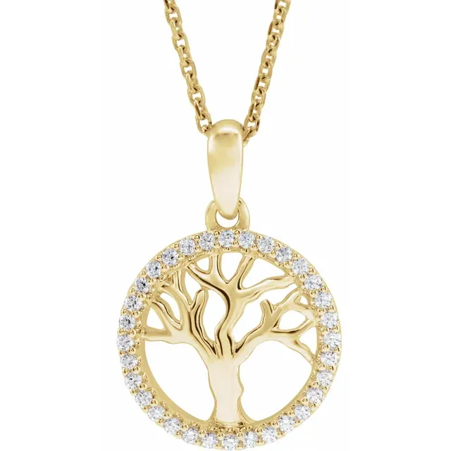 14K Yellow 1/5 CTW Diamond Tree of Life 16-18" Necklace-