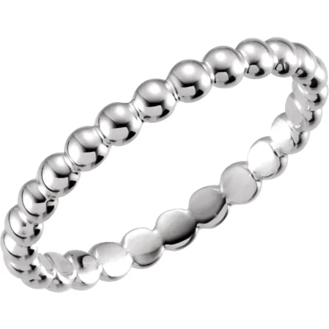 14K White 2.5 mm Beaded Stackable Ring Size 6-6.00(approximate standard size)-