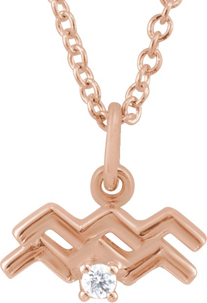 Accented Zodiac Necklace-14K Rose-Aquarius-