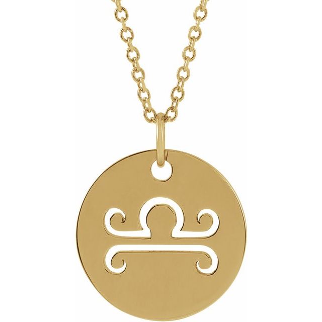 Zodiac Disc Necklace-14K Yellow-Libra-