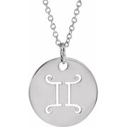 Zodiac Disc Necklace-14K White-Gemini-