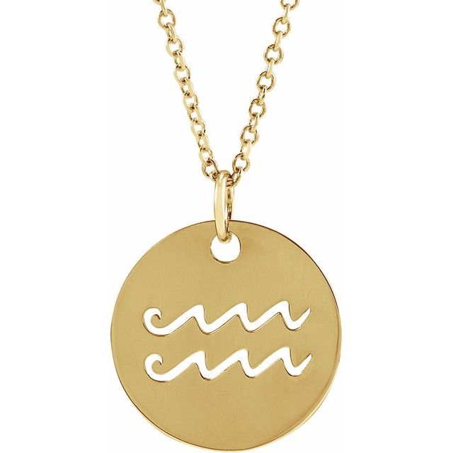 Zodiac Disc Necklace-14K Yellow-Aquarius-