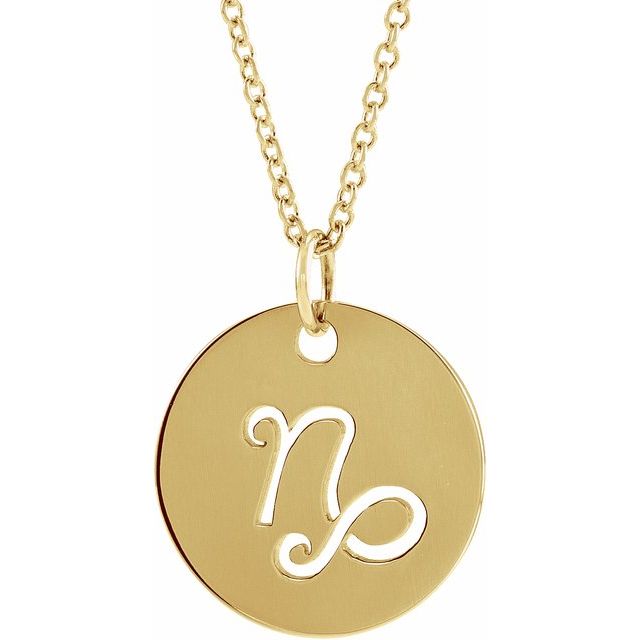 Zodiac Disc Necklace-14K Yellow-Capricorn-