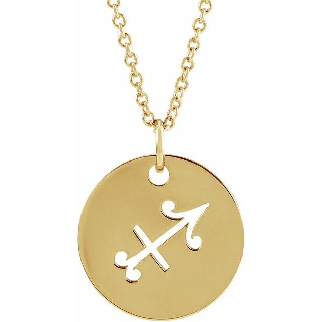 Zodiac Disc Necklace-14K Yellow-Sagittarius-